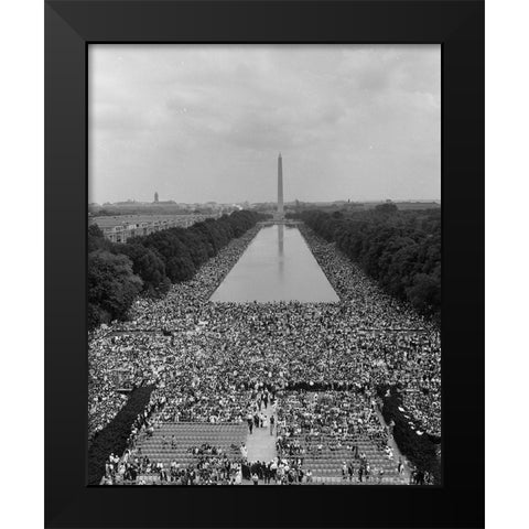 Civil Rights March on Washington-D.C. Aerial view of the crowd assembling Black Modern Wood Framed Art Print by U.S. Archives