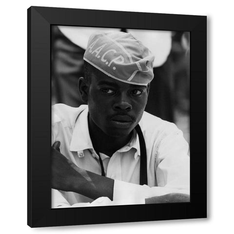Civil Rights March on Washington-D.C. Man Wearing AACP Hat Black Modern Wood Framed Art Print by U.S. Archives
