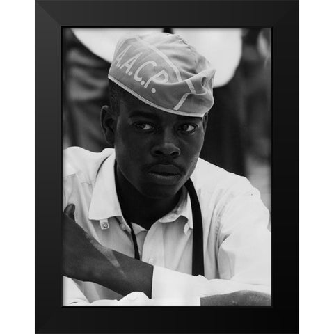 Civil Rights March on Washington-D.C. Man Wearing AACP Hat Black Modern Wood Framed Art Print by U.S. Archives