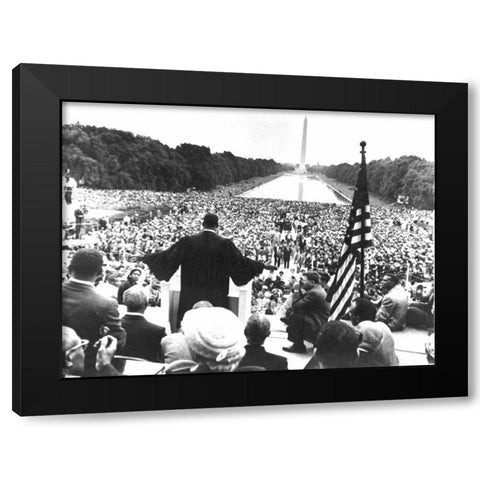 Dr. Martin Luther King Jr. addressing the crowd during the 1957 Prayer Pilgrimage for Freedom Black Modern Wood Framed Art Print with Double Matting by U.S. Archives