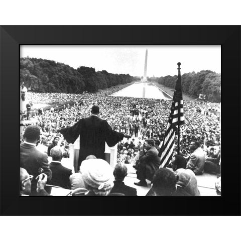 Dr. Martin Luther King Jr. addressing the crowd during the 1957 Prayer Pilgrimage for Freedom Black Modern Wood Framed Art Print by U.S. Archives