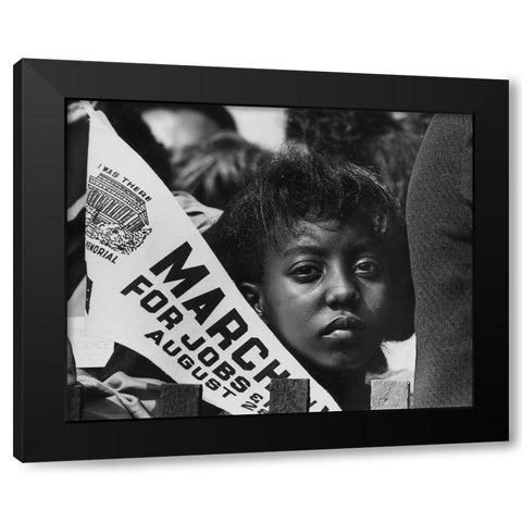 Young Woman at the Civil Rights March on Washington-D.C. with a Banner Black Modern Wood Framed Art Print by U.S. Archives