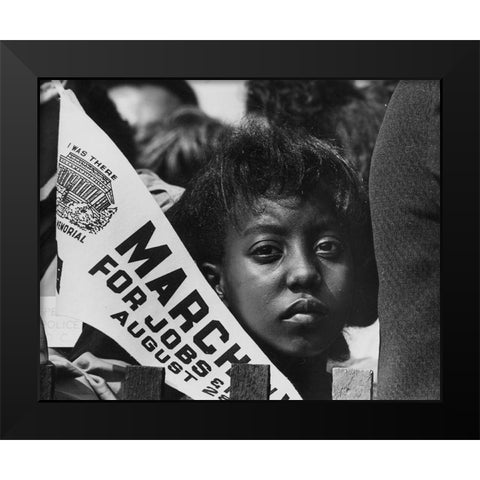 Young Woman at the Civil Rights March on Washington-D.C. with a Banner Black Modern Wood Framed Art Print by U.S. Archives