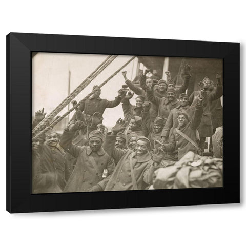 WWI The famous 369th arrive in New York City Black Modern Wood Framed Art Print with Double Matting by U.S. Archives