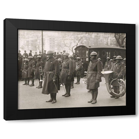WWI Lieutenant James Europe and his Famous Jazz Band of the 369th Colored Infantry in the Parade on Black Modern Wood Framed Art Print with Double Matting by U.S. Archives