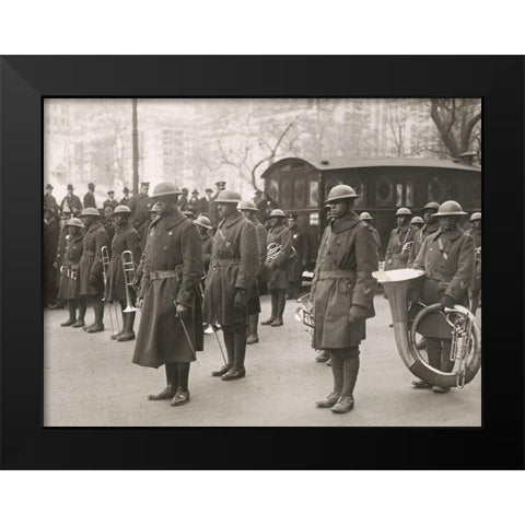 WWI Lieutenant James Europe and his Famous Jazz Band of the 369th Colored Infantry in the Parade on Black Modern Wood Framed Art Print by U.S. Archives