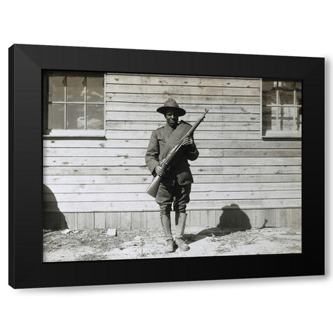 WWI Colored member of the telephone and telegraph battalion at Camp Upton-Long Island Black Modern Wood Framed Art Print by U.S. Archives