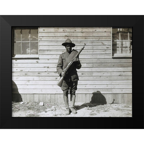 WWI Colored member of the telephone and telegraph battalion at Camp Upton-Long Island Black Modern Wood Framed Art Print by U.S. Archives