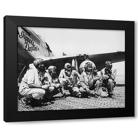 WWII Fliers of a P-51 Mustang Group of the 15th Air Force in Italy Black Modern Wood Framed Art Print with Double Matting by U.S. Archives