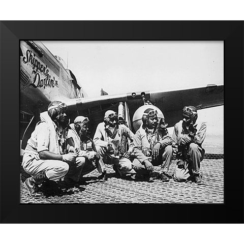 WWII Fliers of a P-51 Mustang Group of the 15th Air Force in Italy Black Modern Wood Framed Art Print by U.S. Archives