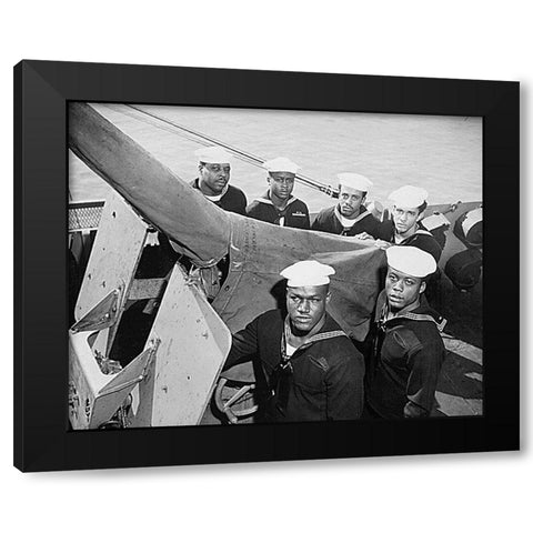 WWII A Navy gun crew who were all awarded the Navy Cross Black Modern Wood Framed Art Print with Double Matting by U.S. Archives