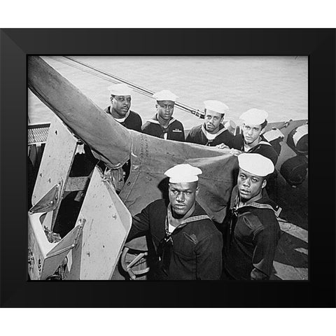 WWII A Navy gun crew who were all awarded the Navy Cross Black Modern Wood Framed Art Print by U.S. Archives