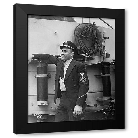 WWII His crew sank a German submarine. U.S.S. Otter Black Modern Wood Framed Art Print with Double Matting by U.S. Archives