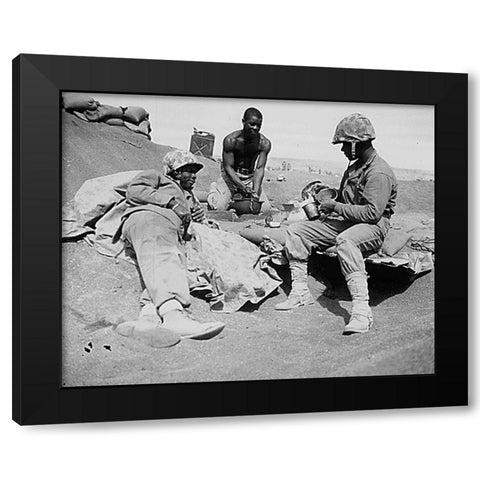 WWII Marines on the beach at Iwo Jima Black Modern Wood Framed Art Print with Double Matting by U.S. Archives