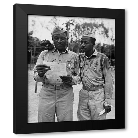 WWII Marines decorated by the famed Second Marine Division Black Modern Wood Framed Art Print with Double Matting by U.S. Archives