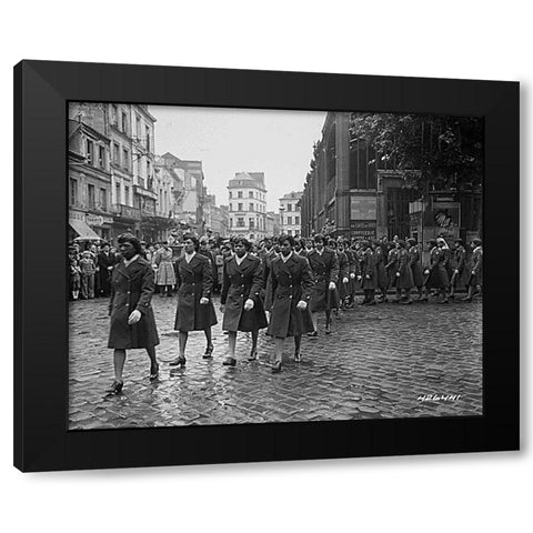 WWII Members of the 6888th Central Postal Directory Battalion Black Modern Wood Framed Art Print with Double Matting by U.S. Archives