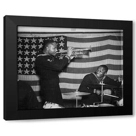 WWII Special United States Naval Construction Battalion Band Black Modern Wood Framed Art Print by U.S. Archives