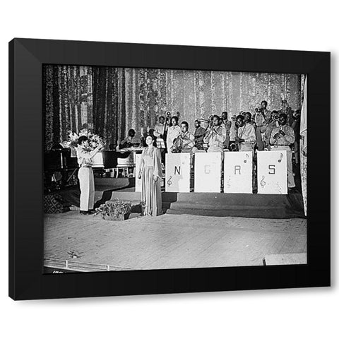 WWII Josephine Baker sings the National Anthem Black Modern Wood Framed Art Print with Double Matting by U.S. Archives