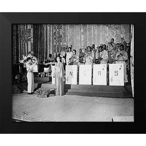 WWII Josephine Baker sings the National Anthem Black Modern Wood Framed Art Print by U.S. Archives