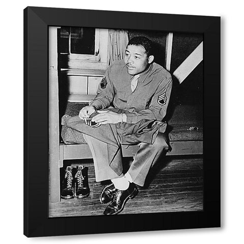 WWII World Heavyweight champ Joe Louis Black Modern Wood Framed Art Print with Double Matting by U.S. Archives