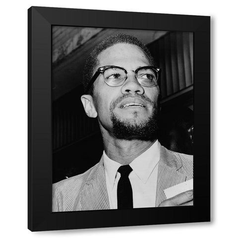 Malcolm X at Queens Court Black Modern Wood Framed Art Print by U.S. Archives