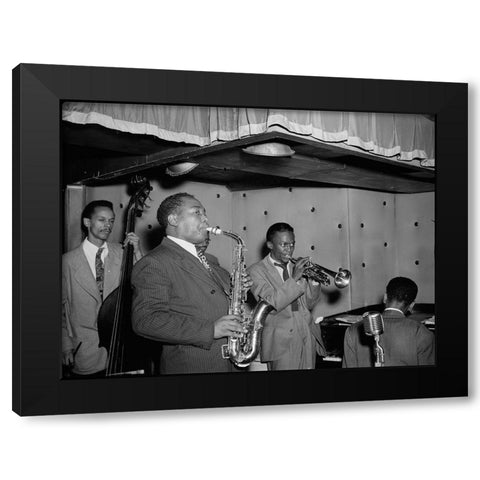 Charlie Parker-Tommy Potter-Miles Davis-Duke Jordan-Max Roach Black Modern Wood Framed Art Print with Double Matting by Gottlieb, William