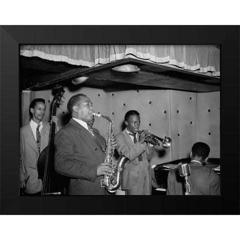 Charlie Parker-Tommy Potter-Miles Davis-Duke Jordan-Max Roach Black Modern Wood Framed Art Print by Gottlieb, William