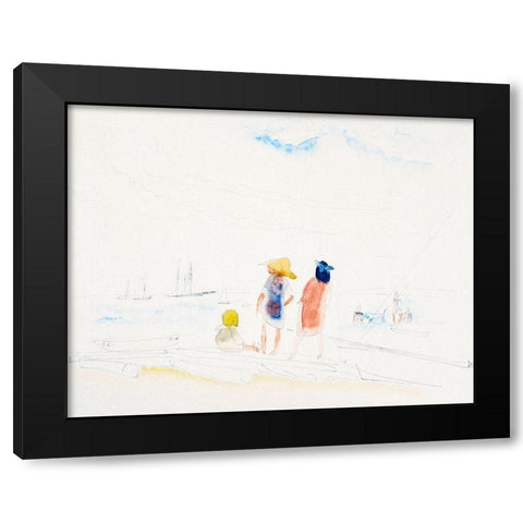 Two Women and Child on Beach Black Modern Wood Framed Art Print with Double Matting by Demuth, Charles