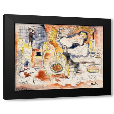 Count Muffat Discovers Nana with the Marquis de Chouard Black Modern Wood Framed Art Print with Double Matting by Demuth, Charles