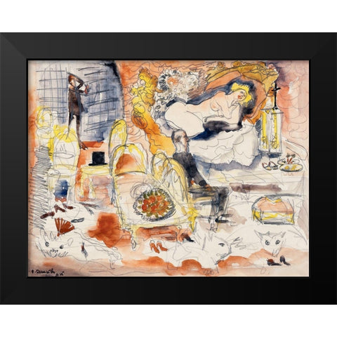 Count Muffat Discovers Nana with the Marquis de Chouard Black Modern Wood Framed Art Print by Demuth, Charles