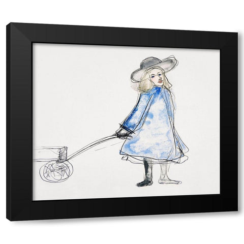 Girl Pulling Wagon Black Modern Wood Framed Art Print with Double Matting by Demuth, Charles