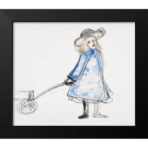Girl Pulling Wagon Black Modern Wood Framed Art Print by Demuth, Charles