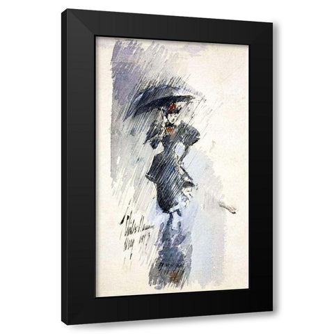 Woman with Umbrella Black Modern Wood Framed Art Print by Hassam, Childe