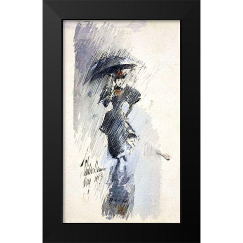 Woman with Umbrella Black Modern Wood Framed Art Print by Hassam, Childe