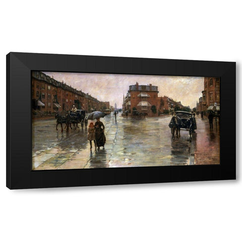 Rainy Day-Boston Black Modern Wood Framed Art Print with Double Matting by Hassam, Childe
