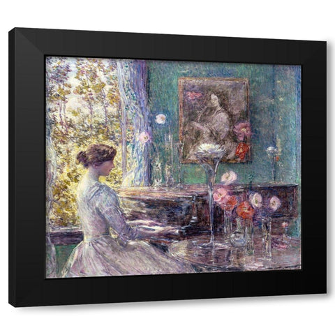 Improvisation Black Modern Wood Framed Art Print with Double Matting by Hassam, Childe