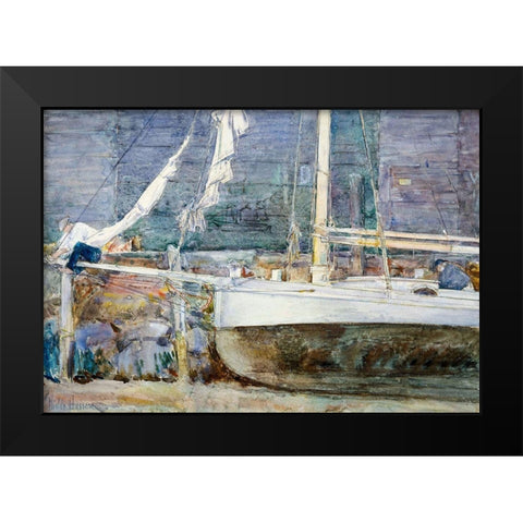Drydock-Gloucester Black Modern Wood Framed Art Print by Hassam, Childe
