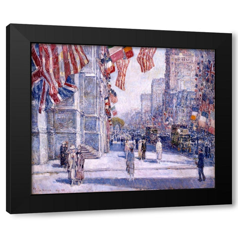 Early Morning on the Avenue in May 1917 Black Modern Wood Framed Art Print with Double Matting by Hassam, Childe