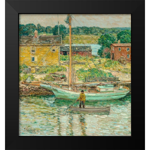 Oyster Sloop-Cos Cob Black Modern Wood Framed Art Print by Hassam, Childe