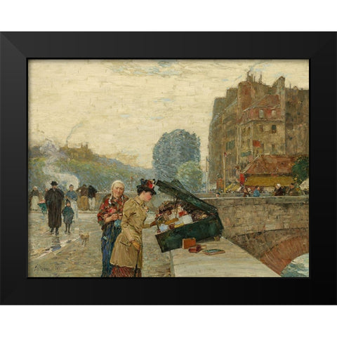 Quai St Michel Black Modern Wood Framed Art Print by Hassam, Childe