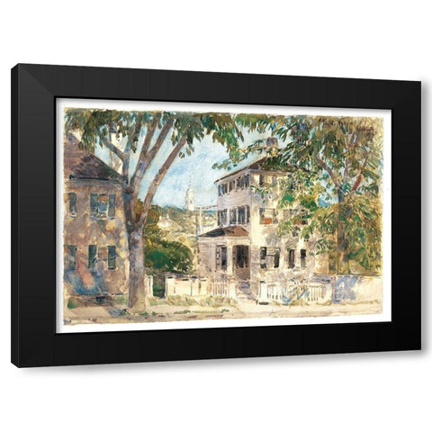 Street in Portsmouth Black Modern Wood Framed Art Print with Double Matting by Hassam, Childe