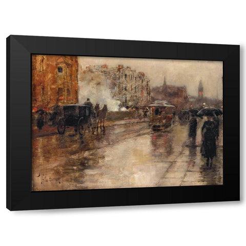 Rainy Day-Boston Black Modern Wood Framed Art Print by Hassam, Childe