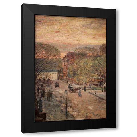 Spring on West 79th Street Black Modern Wood Framed Art Print by Hassam, Childe