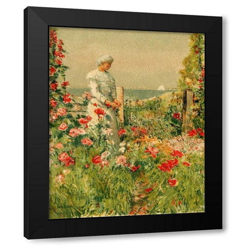 In the Garden Black Modern Wood Framed Art Print by Hassam, Childe