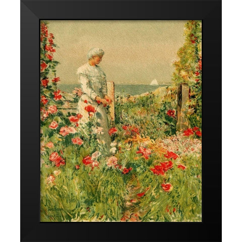 In the Garden Black Modern Wood Framed Art Print by Hassam, Childe