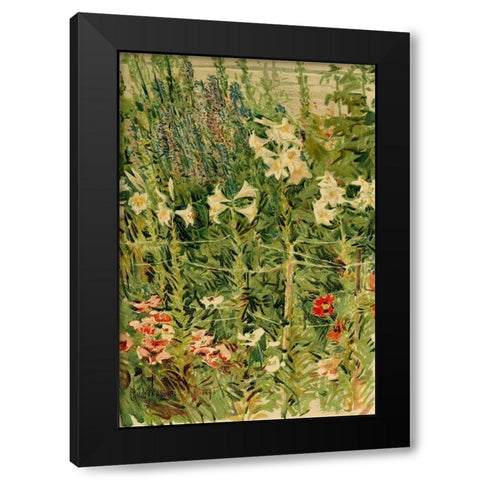 Larkspurs and Lilies Black Modern Wood Framed Art Print with Double Matting by Hassam, Childe