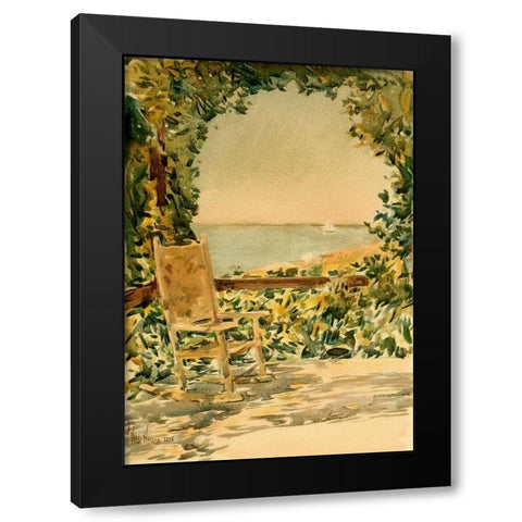 Sunny Chair Black Modern Wood Framed Art Print by Hassam, Childe