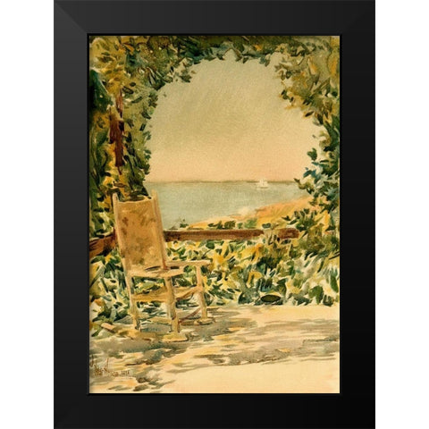 Sunny Chair Black Modern Wood Framed Art Print by Hassam, Childe