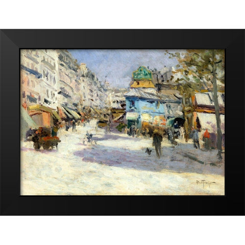 Rue Lepic-the corner of Rue Puget and Place Blanche Black Modern Wood Framed Art Print by Abel-Truchet, Louis
