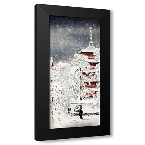 Snow at Asakusa-Yedo-Musashi Province Black Modern Wood Framed Art Print by Takahashi, Hiroaki
